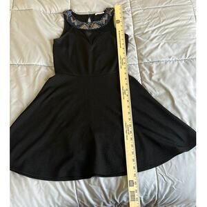 VTG Charlotte Russe blue and black bead embellished‎ mesh skater dress sz S
